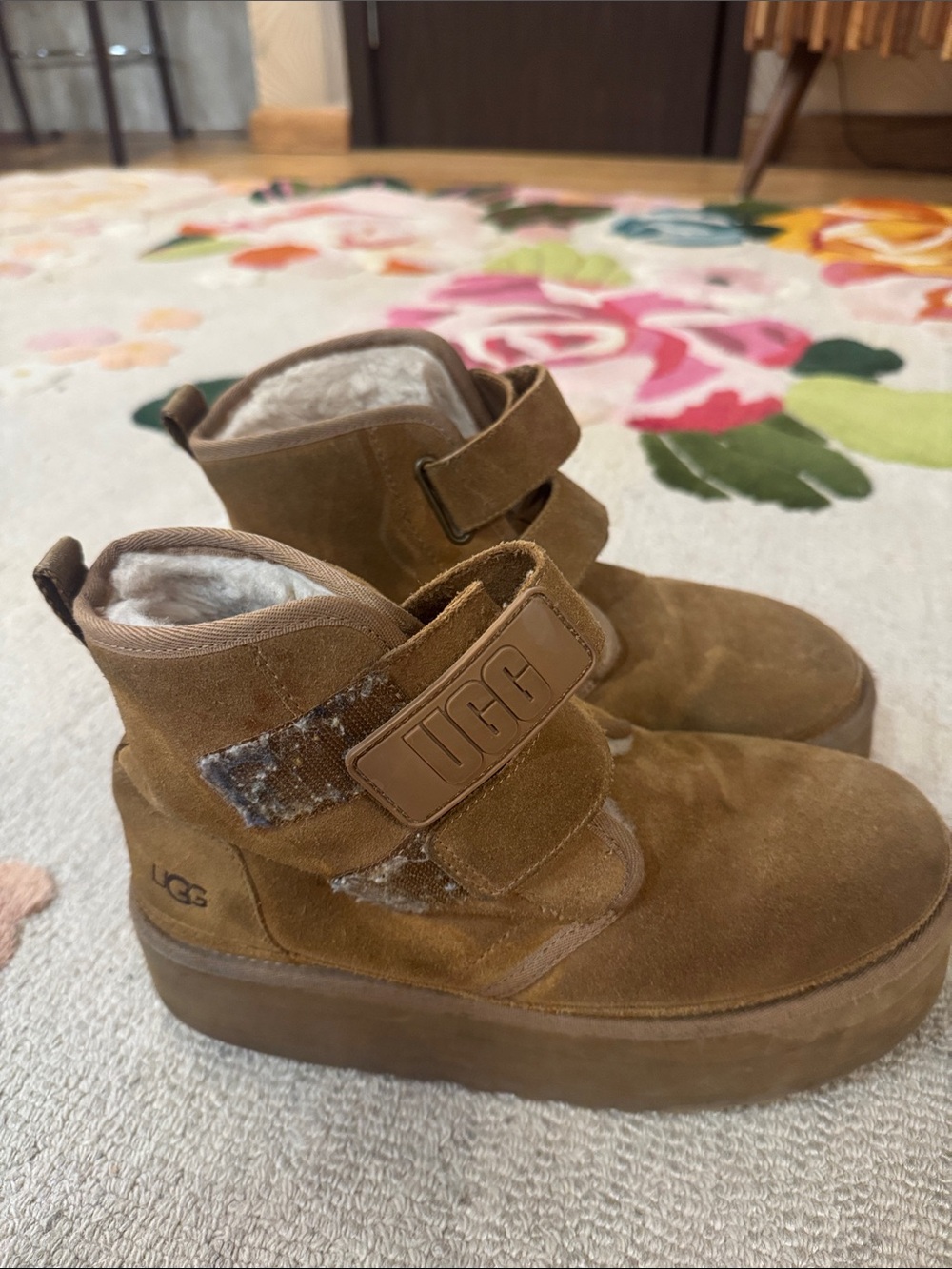 UGG Kids Tan Suede Velcro Ankle Boots